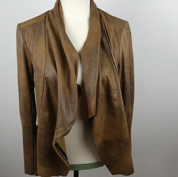 Zara Women Brown faux leather zip-up - Picture 5 of 7